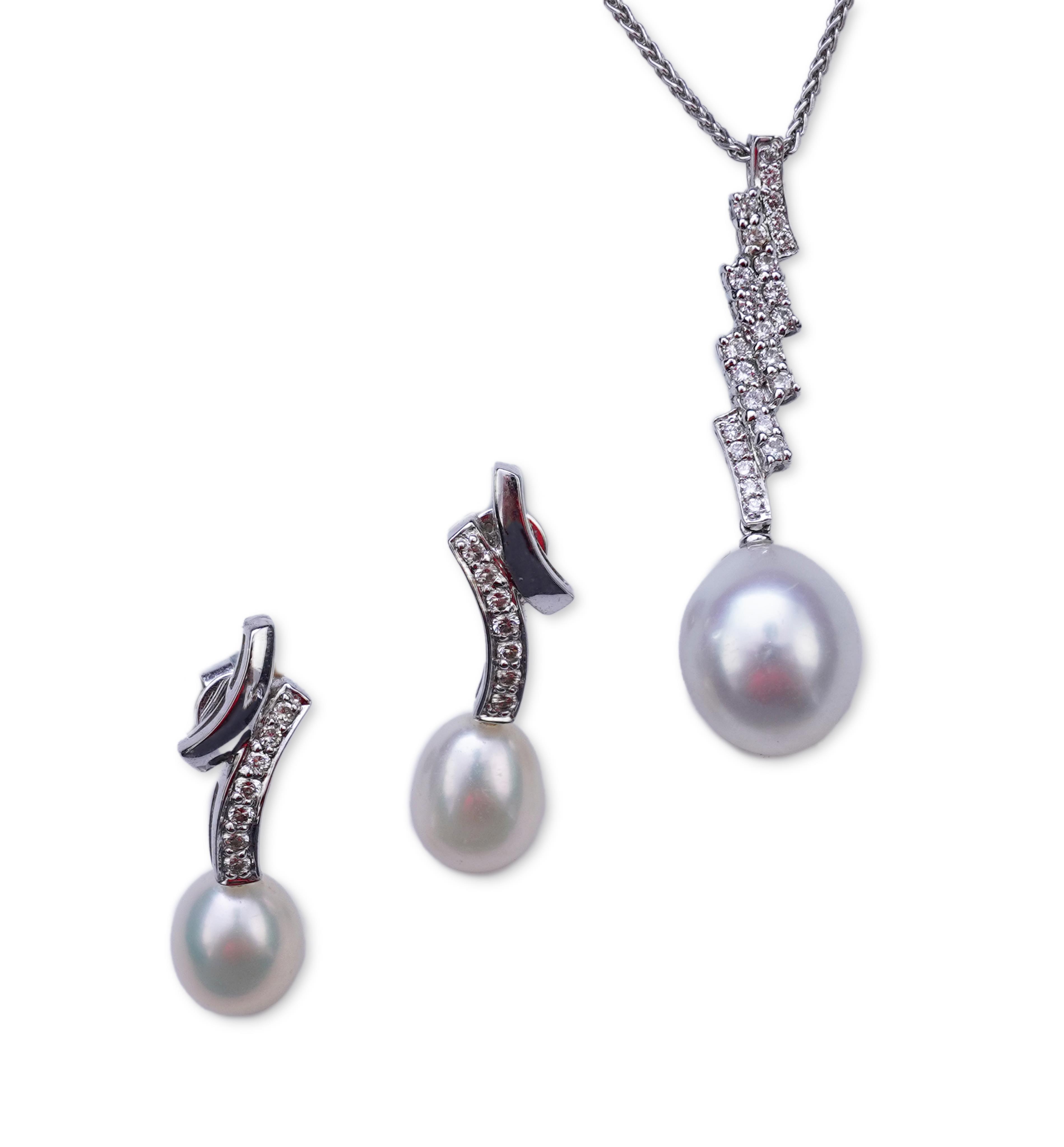 A cultured pearl and diamond demi-parure